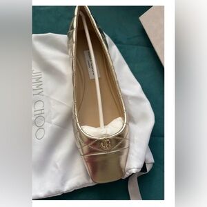 New Jimmy Choo Leni  Quilted Ballet Flat Shoes in Gold size 36.5